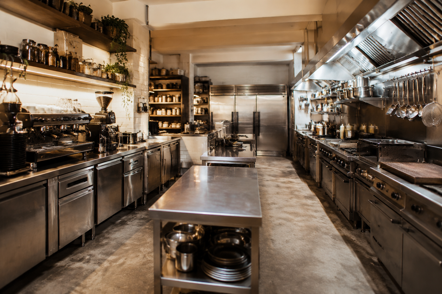 Modern professional café kitchen interior